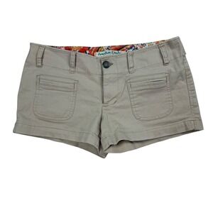 VTG American Eagle Khaki Ultra Low Rise Micro Shorts Sz 2 Paisley Waist Coquette